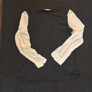 LOFT Black and‎ Cream Fitted Long Sleeve Blouse